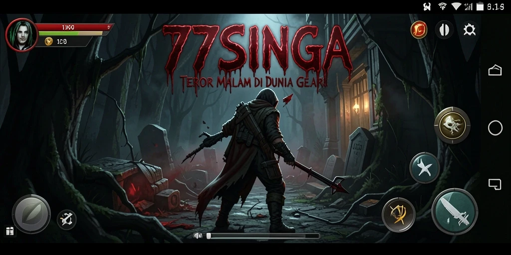 Tangkapan layar gameplay menegangkan dari 77SINGA di dunia kegelapan.