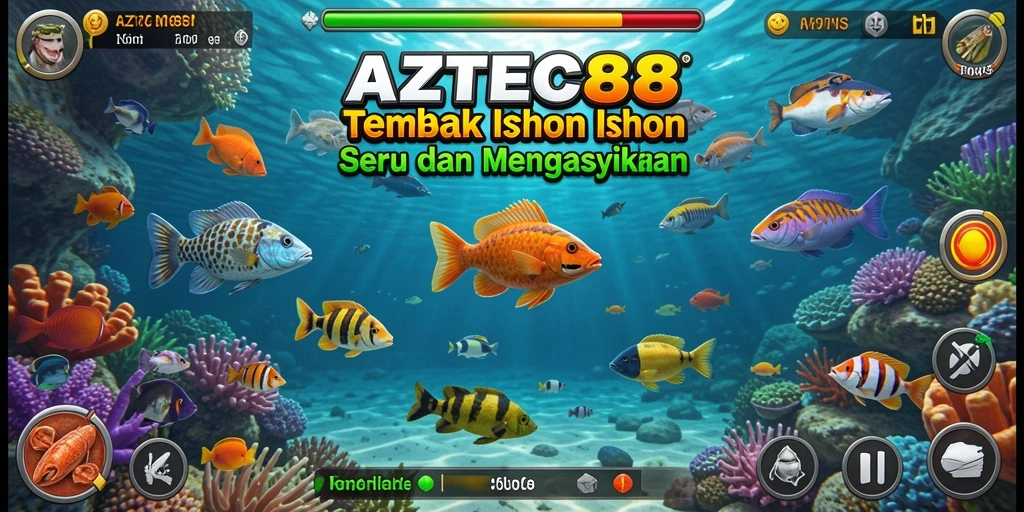 Screenshot AZTEC88 menampilkan aksi menembak ikan yang seru.