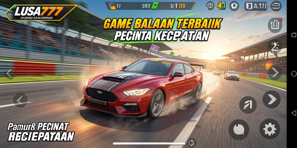 Tampilan balapan seru dalam LUSA777 dengan mobil tercepat dan trek menantang.