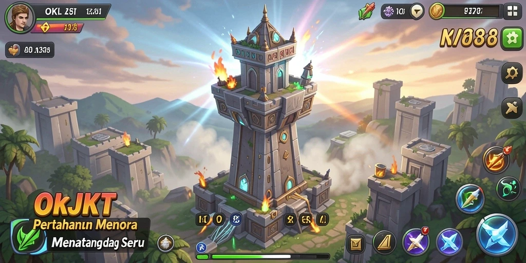 Tampilan menarik dari gameplay Tower Defense di OKJKT.